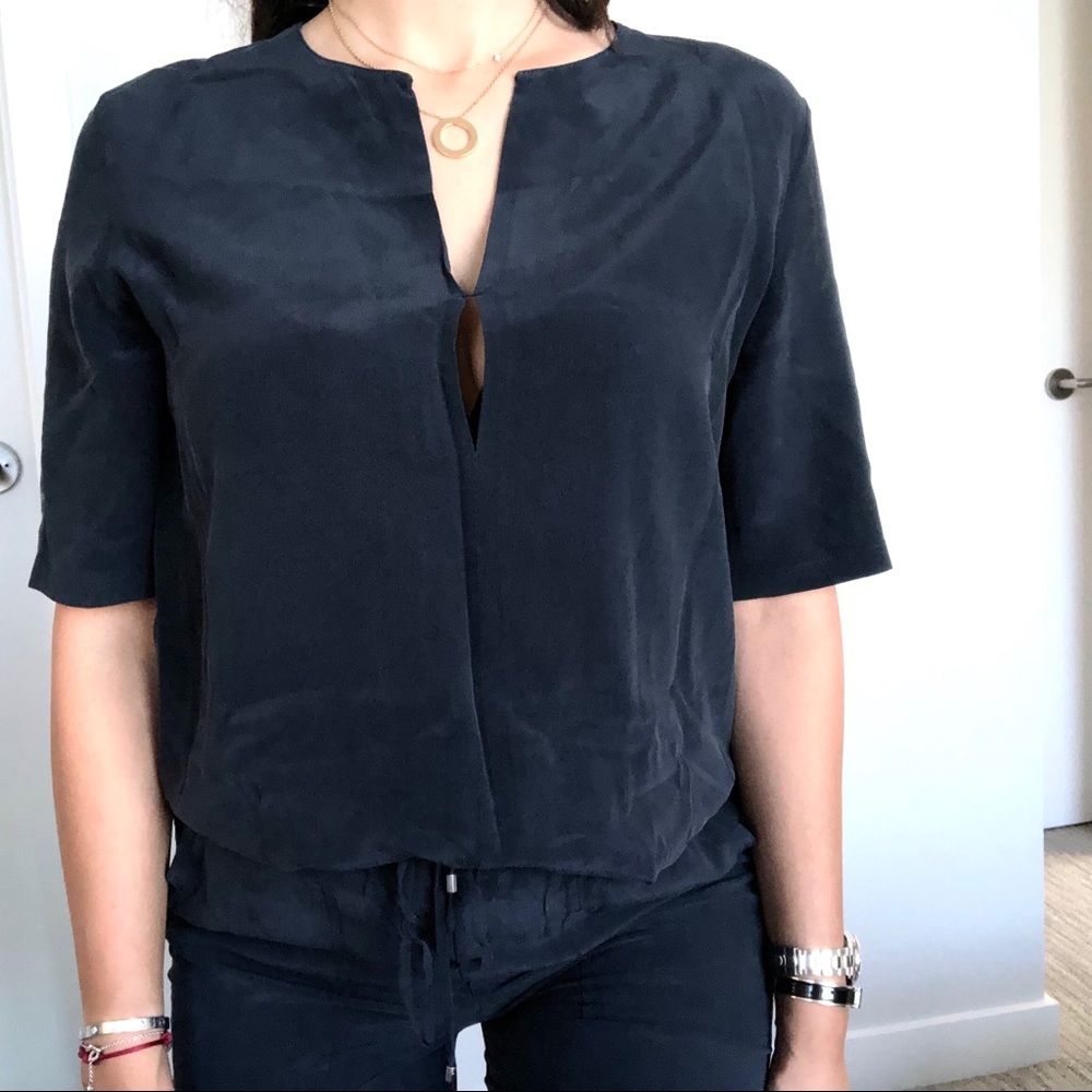 Theory Cortlandt Silk navy t shirt top womens